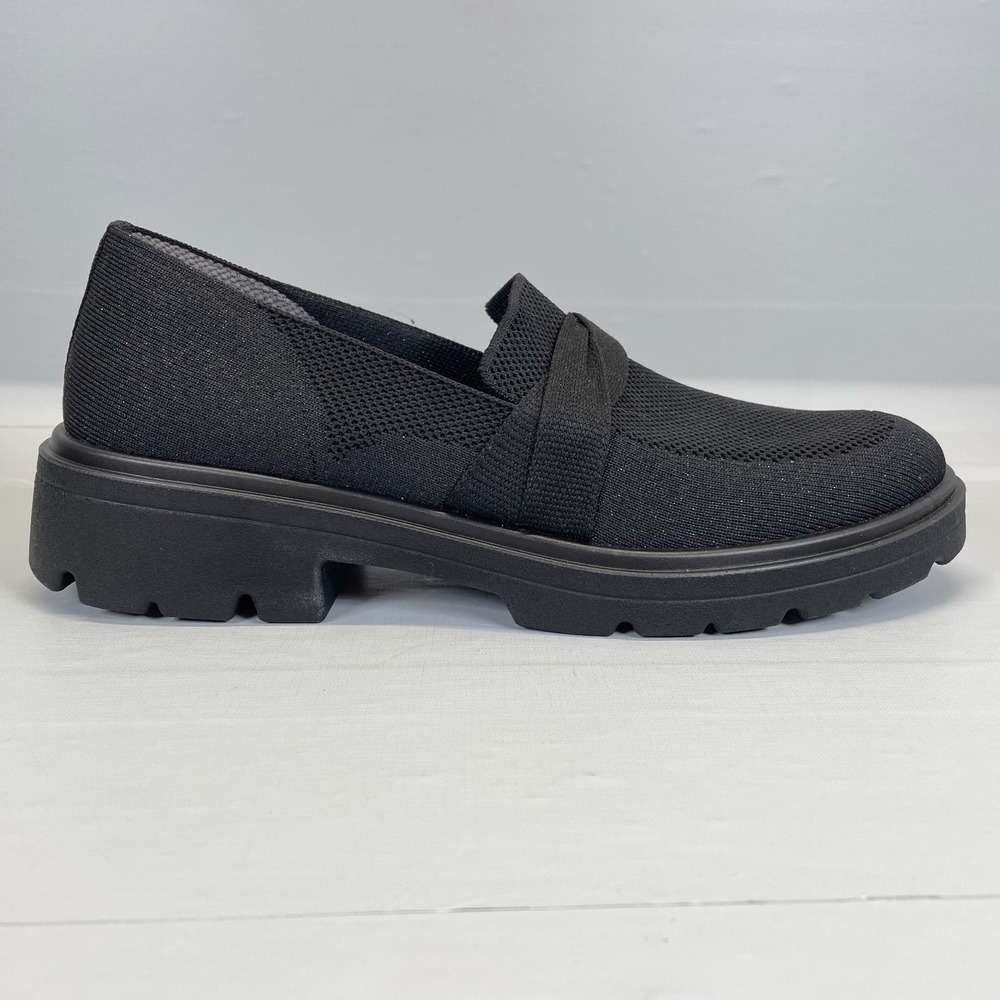 BZEES Lifestride Muse Bow Platform Loafers Womens Size 10 M Black Chunky Shoes
